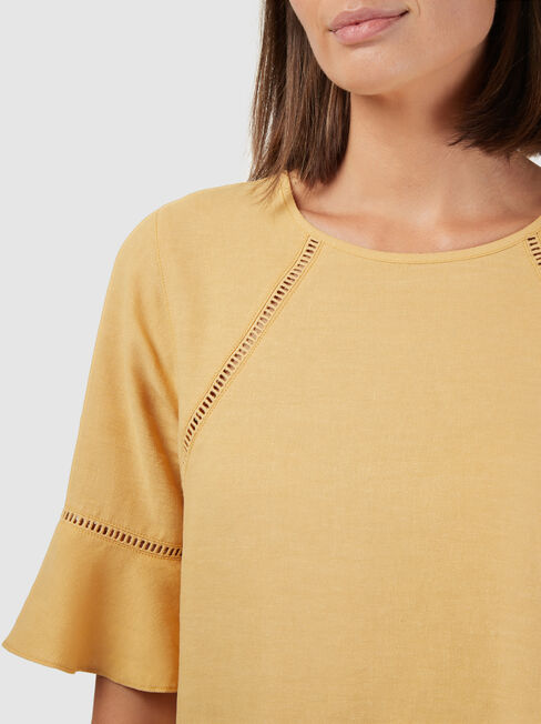 Cora Linen Blend Top, Yellow, hi-res
