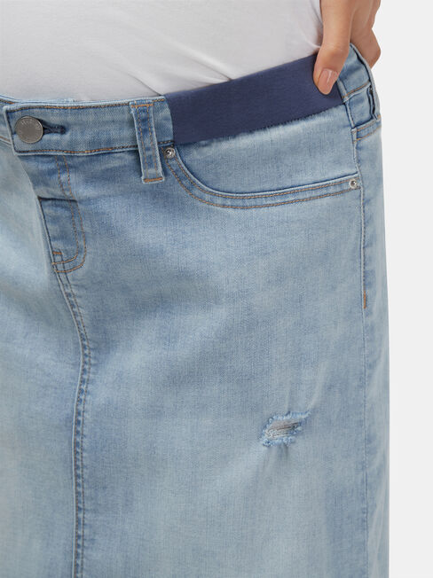 Sasha Distressed Denim Maternity Skirt, Blue, hi-res