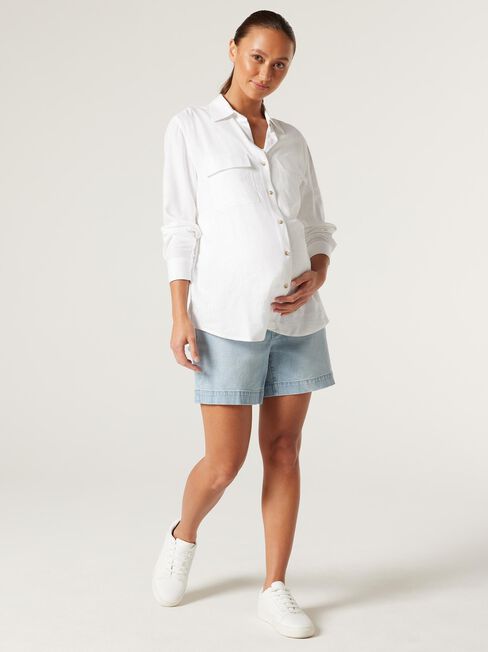 Tiggy Linen Maternity Shirt, White, hi-res