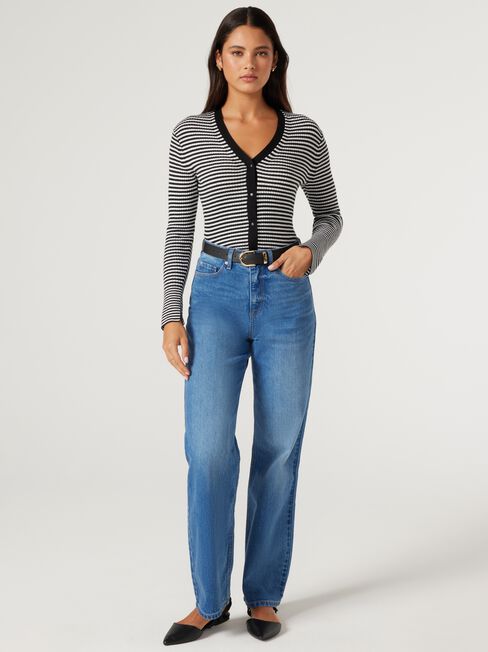 Isla Fine Gauge Cardigan, Black Stripe, hi-res