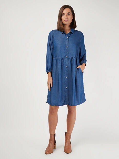 Ella Denim Shirt Dress, Blue, hi-res