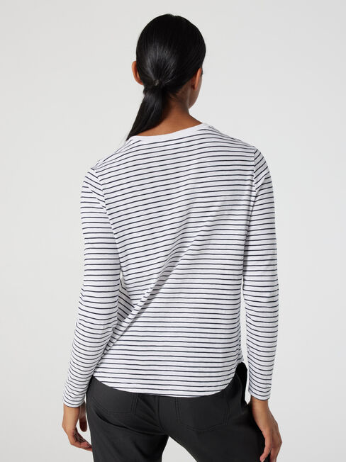 Essential Long Sleeve Crew Neck, White & Navy Stripe, hi-res