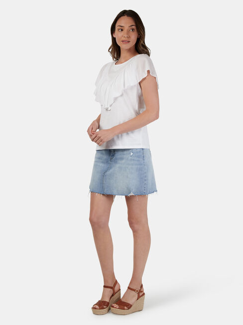 Fleur Frill Top, White, hi-res