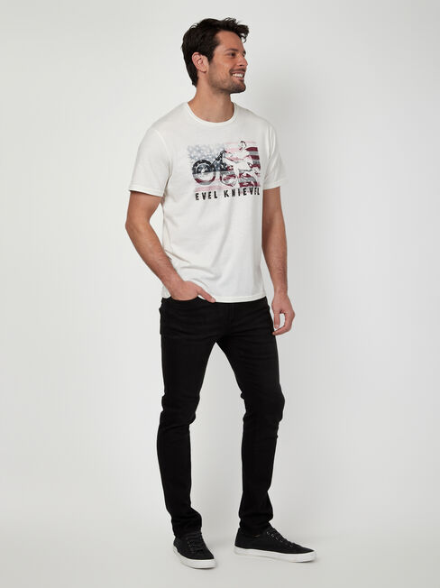 SS Evel Knievel Legend Print Crew Tee, White, hi-res