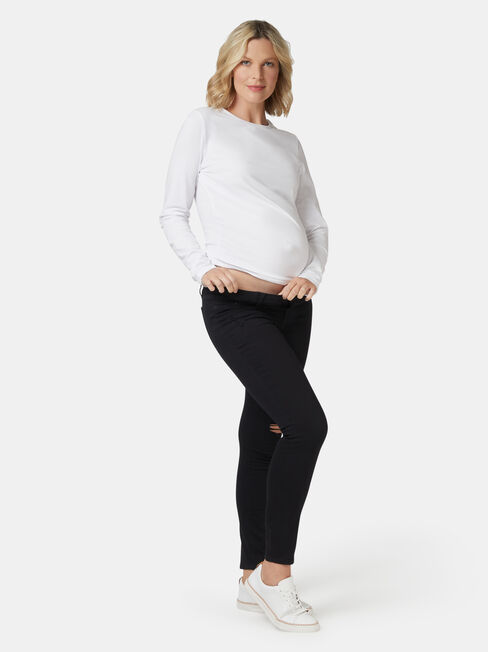 Isabelle Maternity Distressed Skinny 7/8th Jean, Black, hi-res