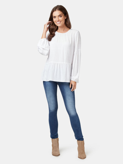 Sally Peplum Blouse, White, hi-res