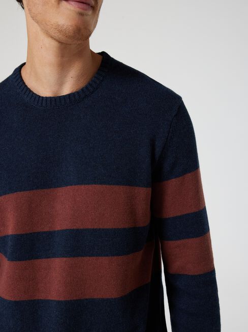 Braxton Panel Stripe Crew Knit, Ink Marle Multi, hi-res