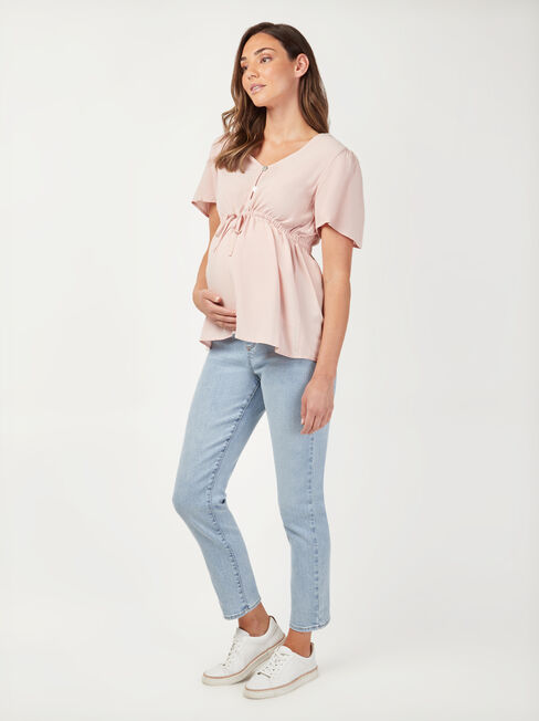 Amy Drawstring Waist Maternity Top, Pink, hi-res