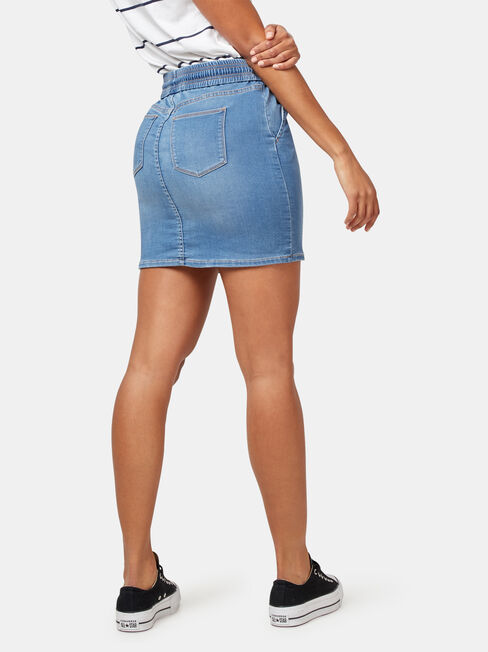 Nina Luxe Lounge Knit Denim Skirt, Blue, hi-res