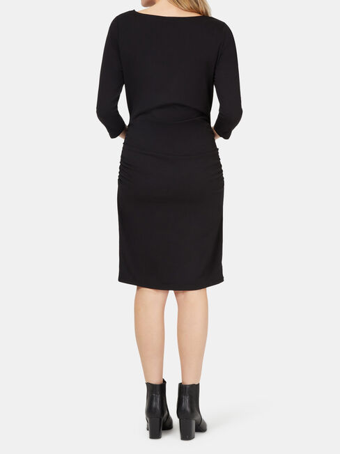 Michaela Gathered Maternity Dress, Black, hi-res