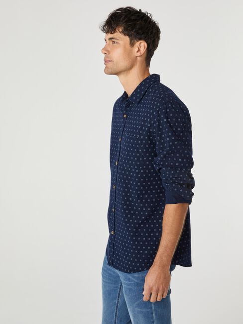 LS Rhodes Print Shirt, Blue, hi-res