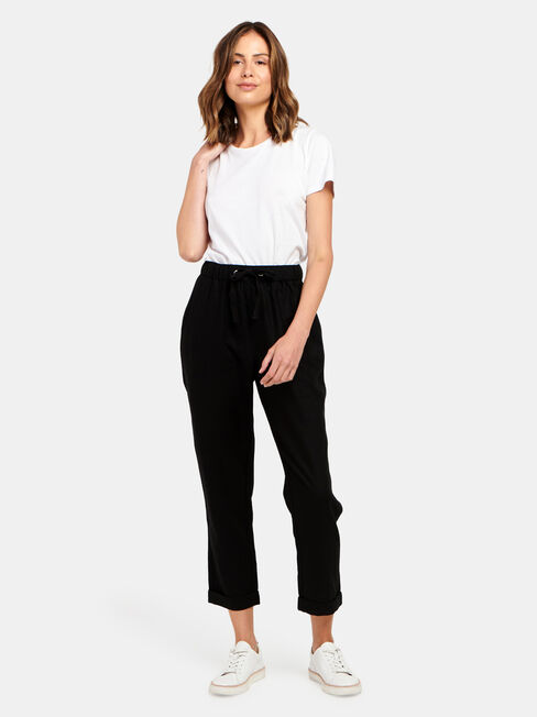 Linen Blend Pant, Black, hi-res