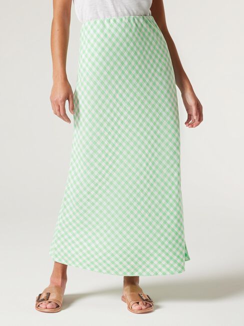 Tiana Slip Skirt,  Green Gingham, hi-res