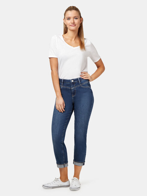 Kelly Double Yoke High Waisted Crop Straight, Mid Indigo, hi-res