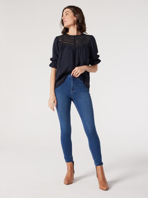 Kylie Lace Detail Top, Blue, hi-res