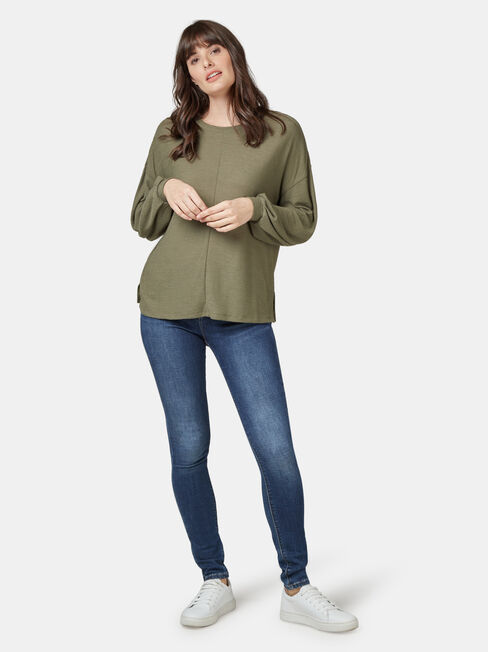 Ella Drop Shoulder Textured Top, Green, hi-res