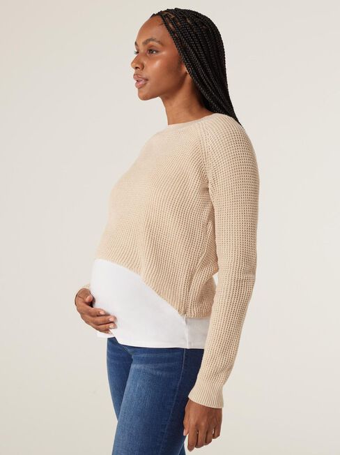Michelle Side Zip Maternity Pullover, Oatmeal Marle, hi-res