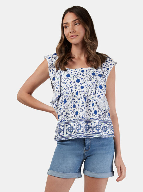 Erin Square Neck Flutter Sleeve Top, Blue, hi-res