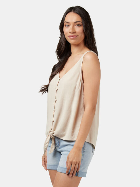 Luna Linen Blend Tie Front Tank, White, hi-res