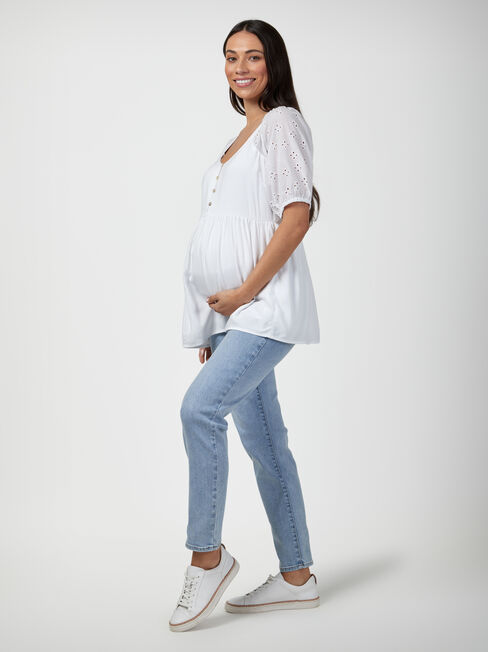 Marley Broderie Maternity Top, White, hi-res