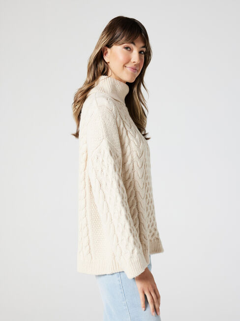 Sisi Cowl Neck Cable Knit Pullover, Malt, hi-res