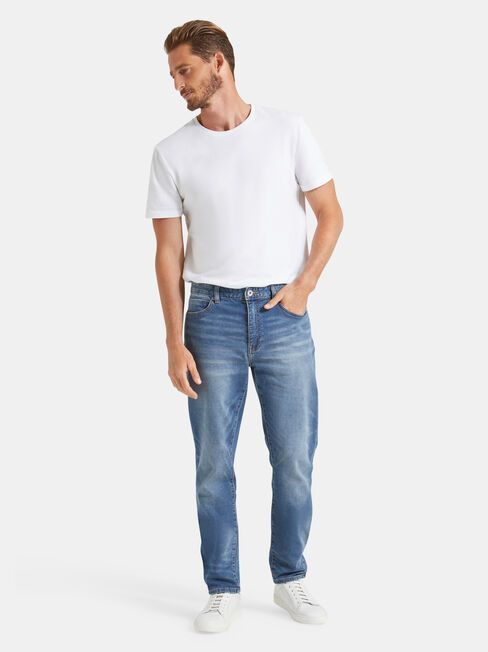 Raleigh Slim Tapered Knit jeans, Mid Indigo, hi-res