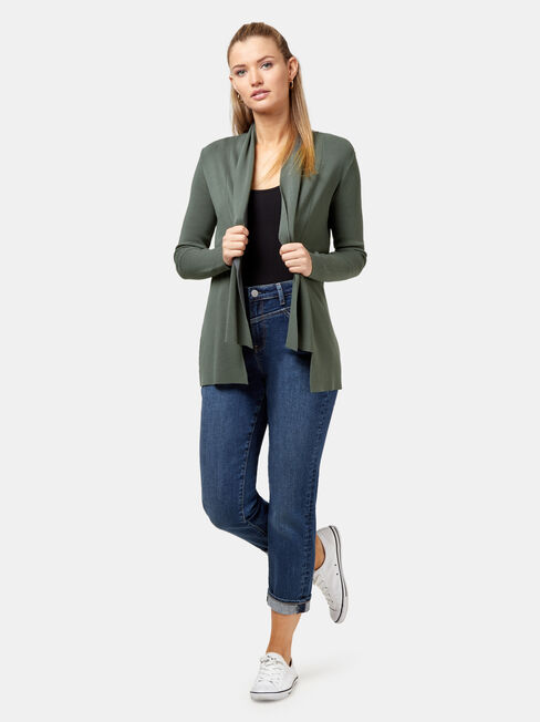 Mischa Drape Front Cardigan, Green, hi-res
