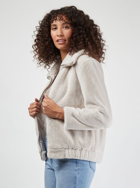 Dina Teddy Bomber Jacket, White, hi-res