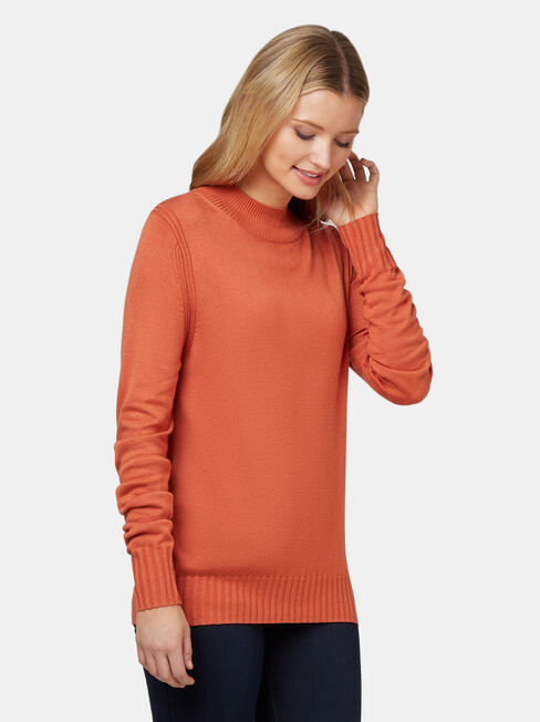 Kara Essential Funnel Neck Pullover, Orange, hi-res