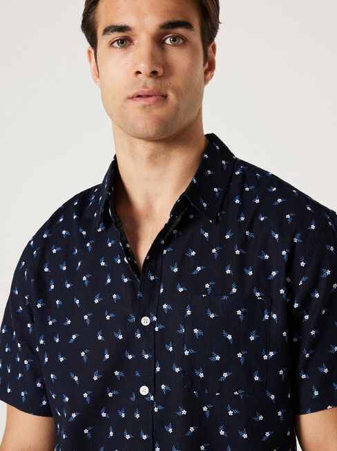 SS Alfie Print Linen Shirt, Ink Multi Stripe, hi-res