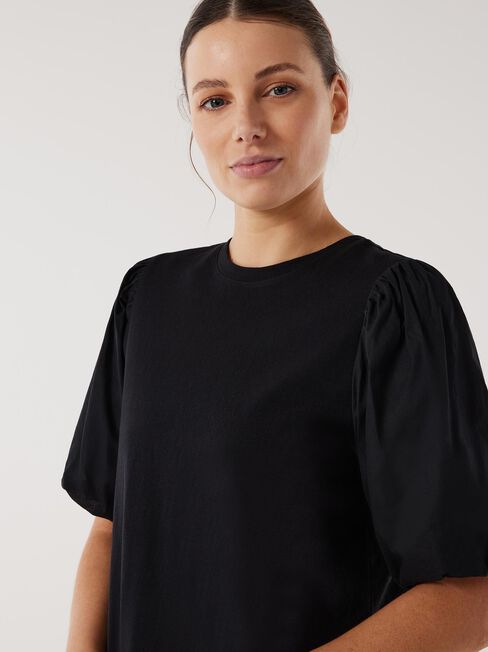 Charlie Cotton Puff Sleeve Top, Black, hi-res