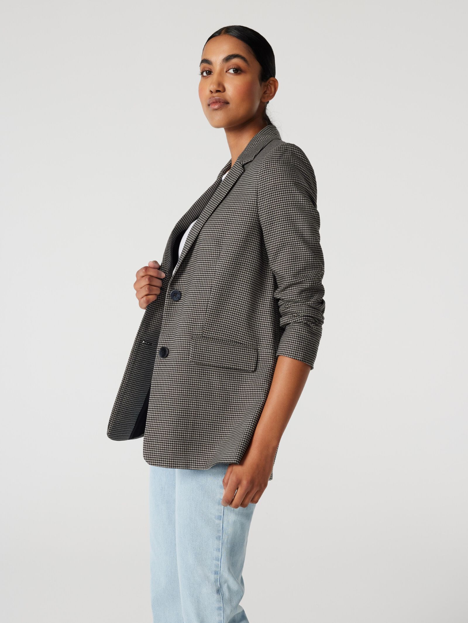 Grey check jacket best sale women's