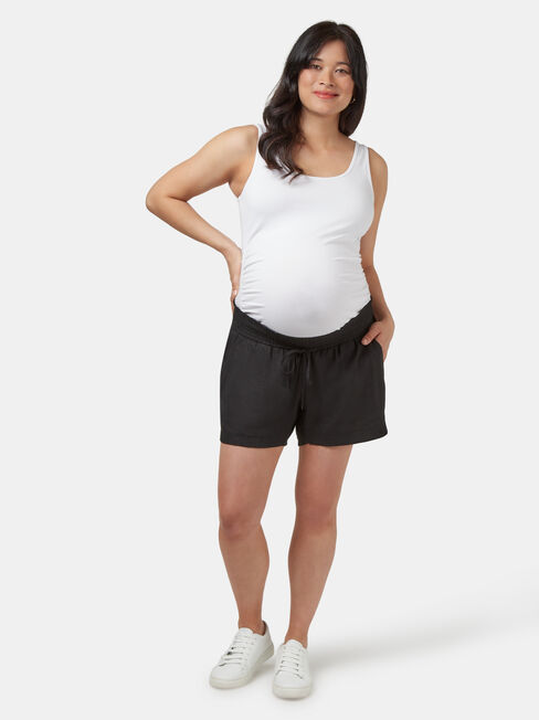 Maxine Shirred Maternity Short, Black, hi-res