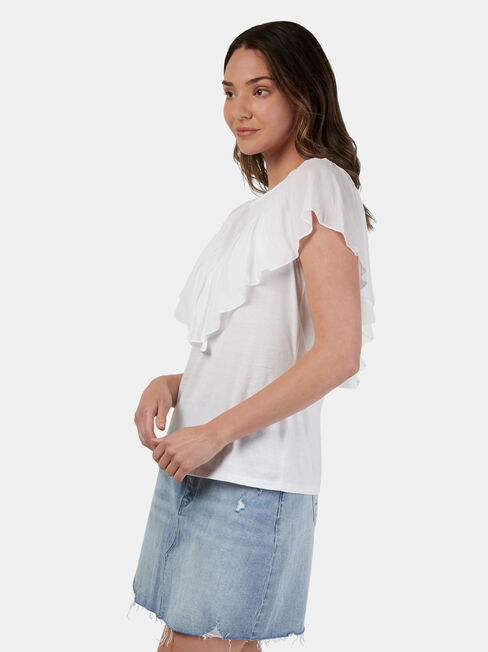 Fleur Frill Top, White, hi-res