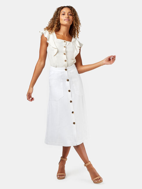 Anita Button Through Skirt, White, hi-res