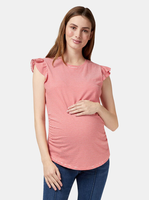Tracey Maternity Frilled Sleeve Tee, Stripe, hi-res