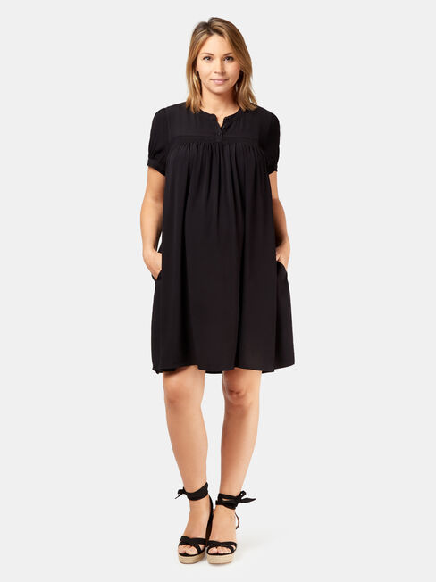 Helena Shirred Maternity Dress, Black, hi-res
