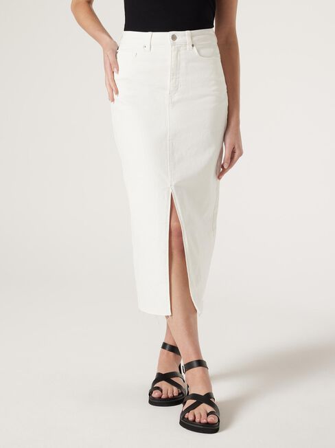 Missy Denim Midi Skirt, White, hi-res