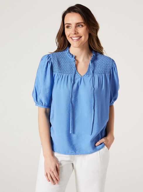 Jessie Shirred Yoke Top, Sapphire, hi-res