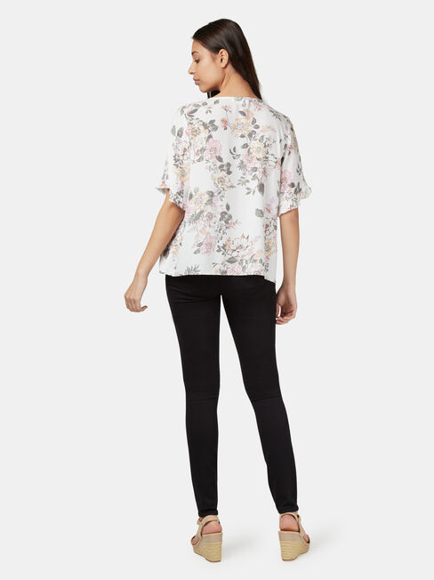 Tia Short Sleeve Peasant Top, White, hi-res