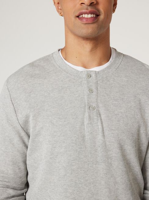 LS Sullivan Waffle Henley Top, Grey, hi-res