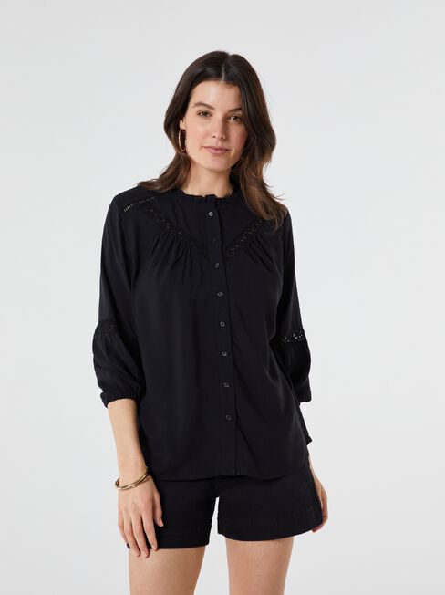 Fawn lace Insert Blouse, Black, hi-res
