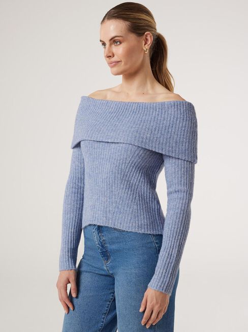 Buy Ophelia Off Shoulder Knit - blue Online | Jeanswest
