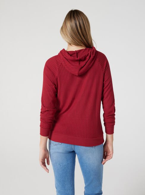 Khloe Rib Hoodie, Berry, hi-res