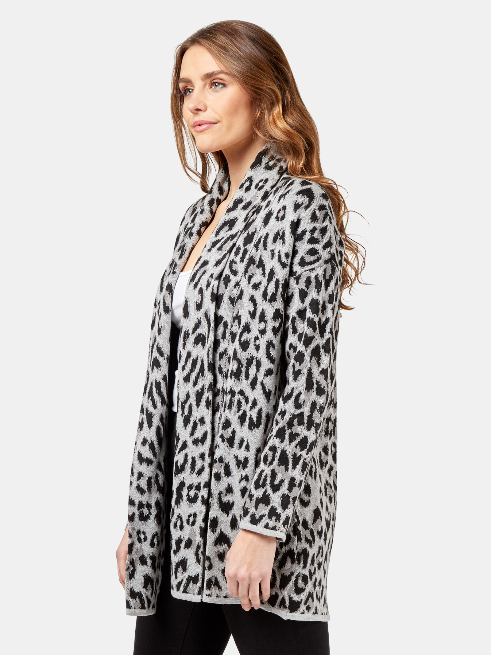 Grey animal print cheap cardigan
