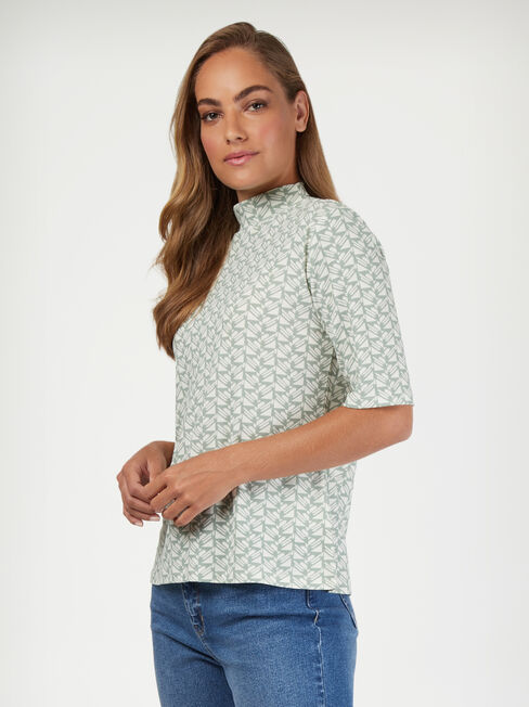 Milly Mock Neck Geo, Green, hi-res
