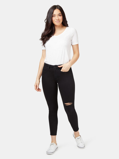Isabelle Distressed Mid Waisted Skinny 7/8 Jeans Black, Black, hi-res