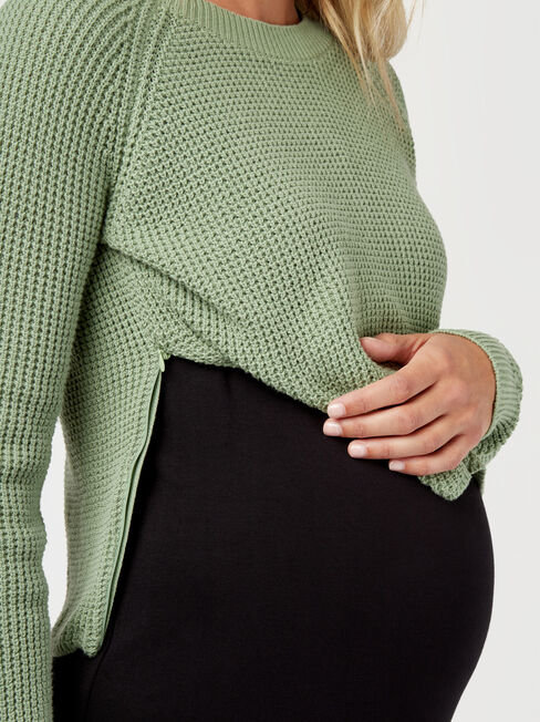 Michelle Side Zip Maternity Pullover, Green, hi-res