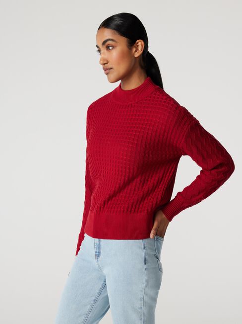 Scarlett Hatch Stitch Pullover, Berry, hi-res