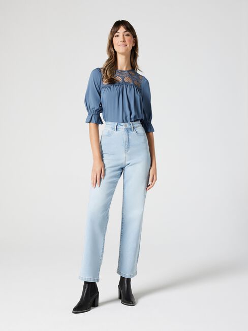 Willow Lace Detail Top, Dusty Blue, hi-res